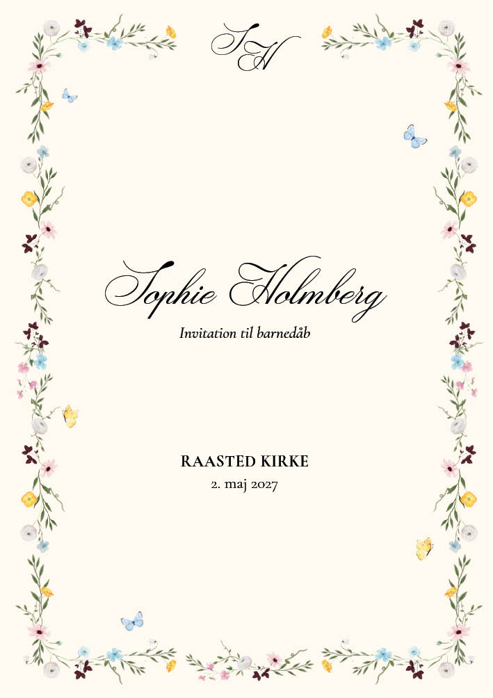 
                Til invitationen findes også matchende bordkort, menukort, takkekort m.m.                